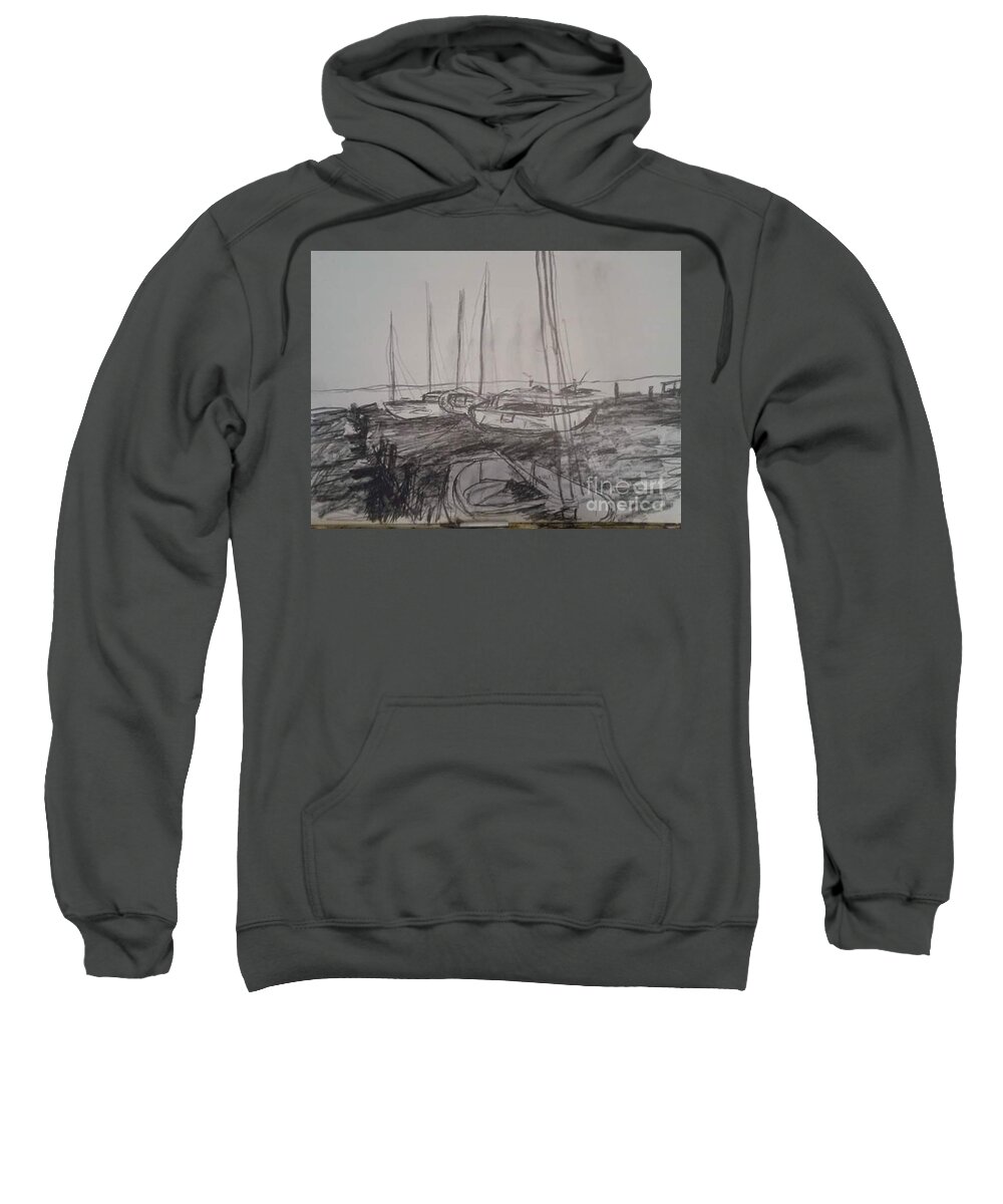 Boat's Bay Bridge Sweatshirt featuring the painting The Back Bay by Tyrone Hart