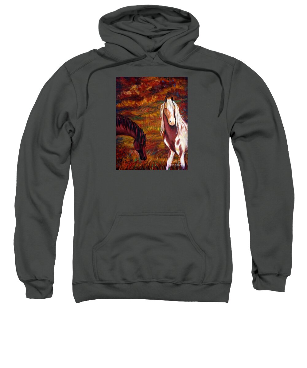 Horses Sweatshirt featuring the painting The Browns and The Paints by Georgia Doyle
