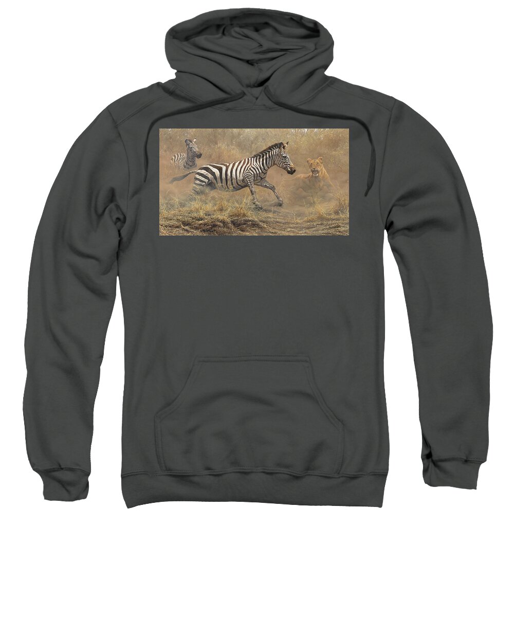 Lion Sweatshirt featuring the painting The Chase by Alan M Hunt