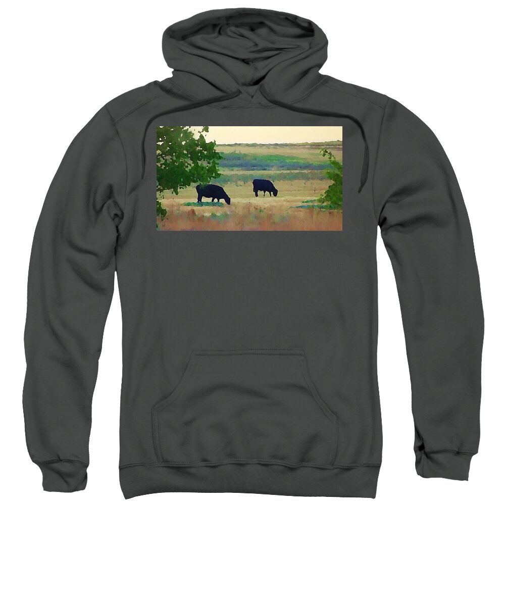 Animal Sweatshirt featuring the mixed media The Cows Next Door by Shelli Fitzpatrick