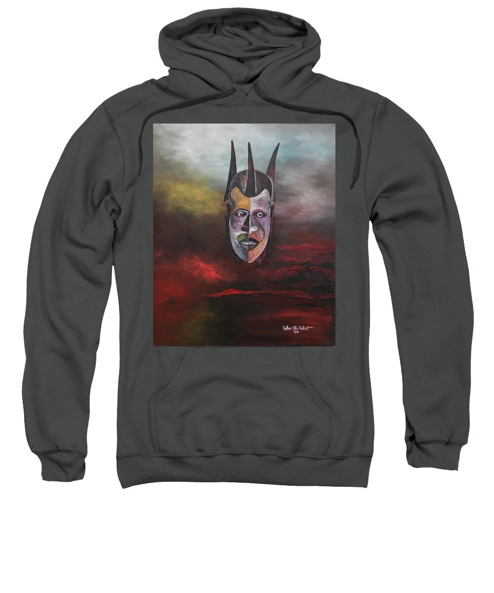 The Floating Mask Sweatshirt featuring the painting The Floating Mask by Obi-Tabot Tabe