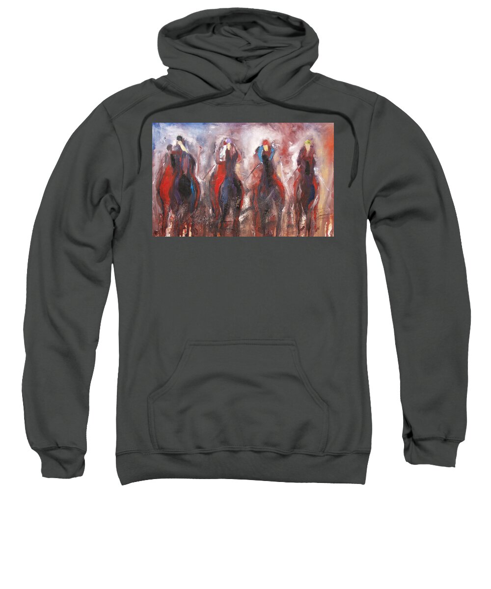 Horse Racing Sweatshirt featuring the painting The Four Horsemen by John Gholson
