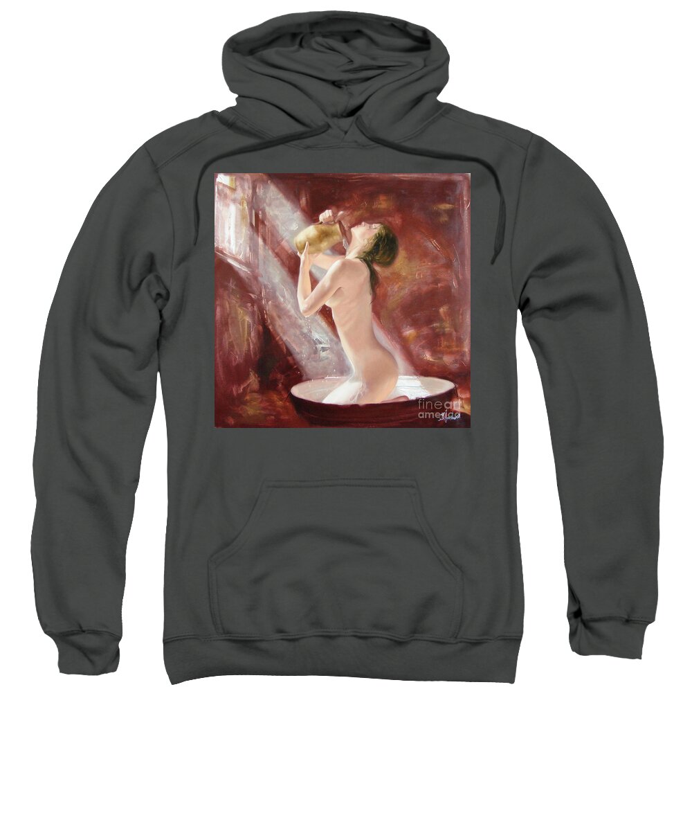 Oil Sweatshirt featuring the painting The freshness by Sergey Ignatenko