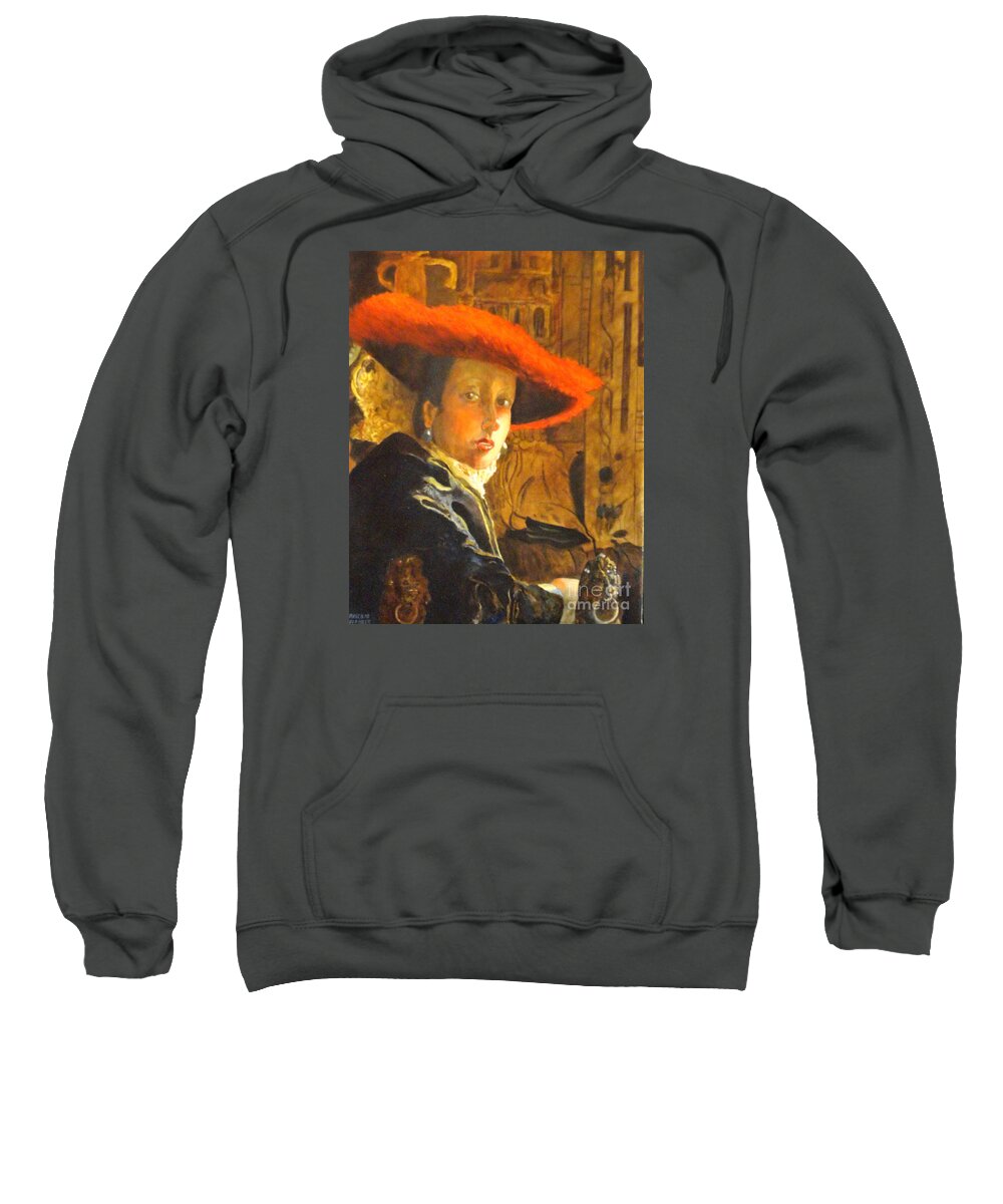 Masterworks Copy Sweatshirt featuring the painting THE GIRL WITH THE RED HAT after Jan Vermeer by Dagmar Helbig