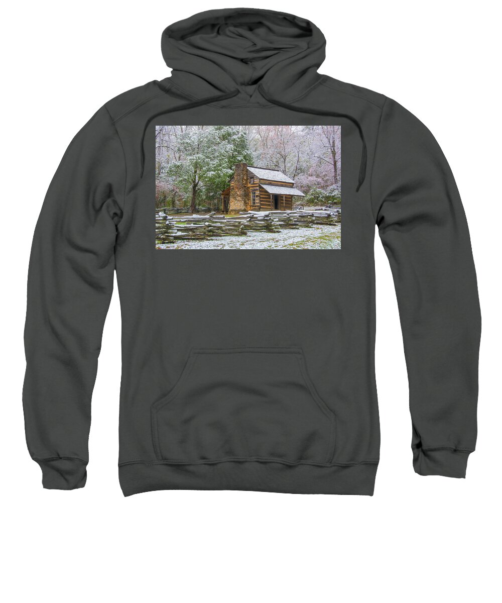 Cabin Sweatshirt featuring the photograph The John Oliver Cabin by Douglas Wielfaert