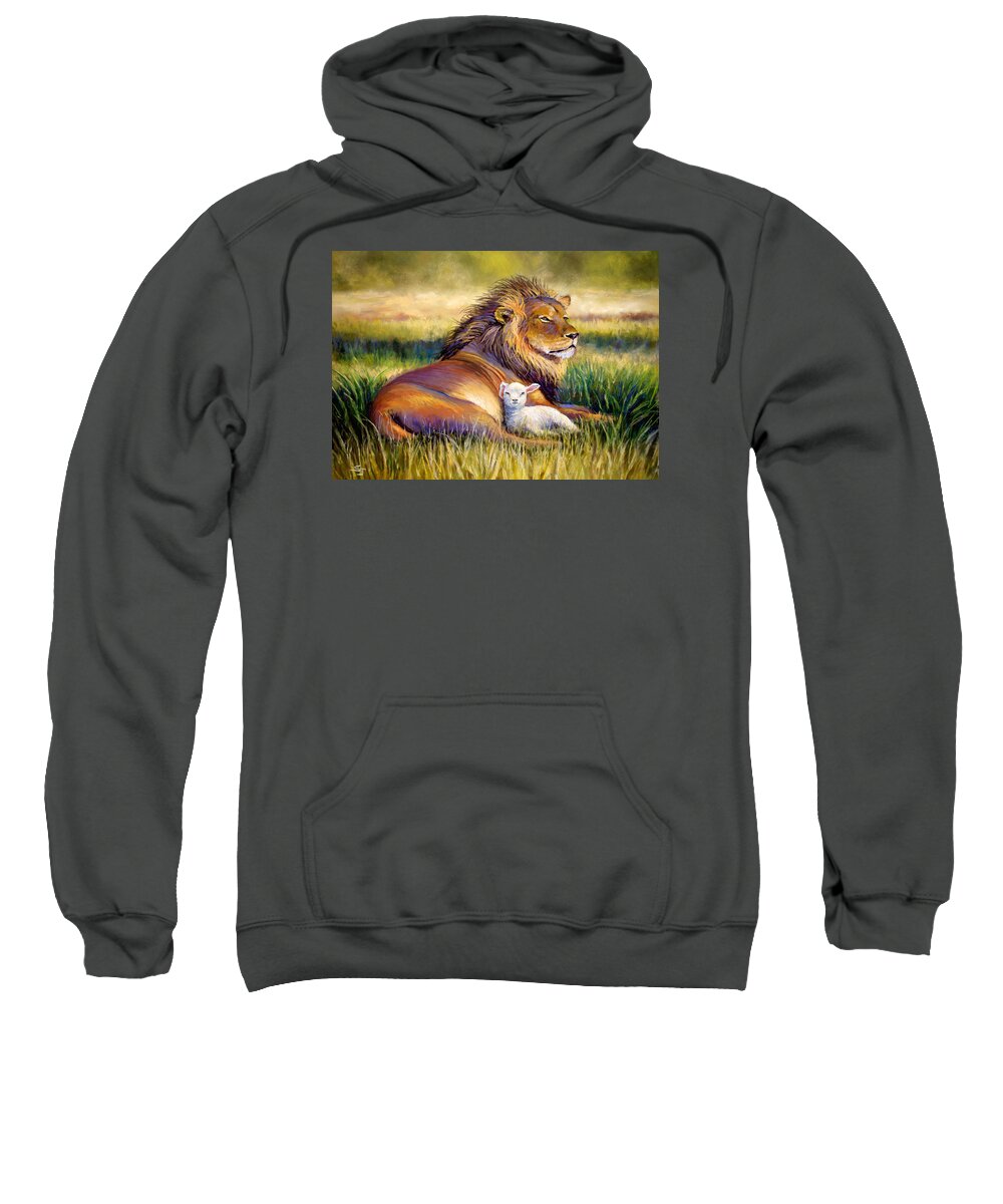Lion And The Lamb Sweatshirt featuring the pastel The Kingdom of Heaven by Susan Jenkins
