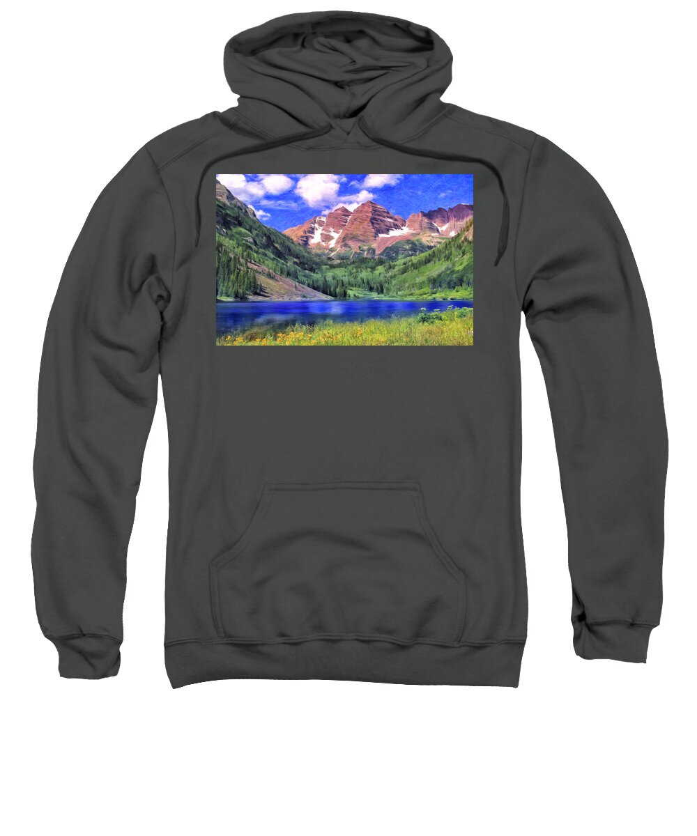 Maroon Bells Sweatshirt featuring the painting The Maroon Bells by Dominic Piperata