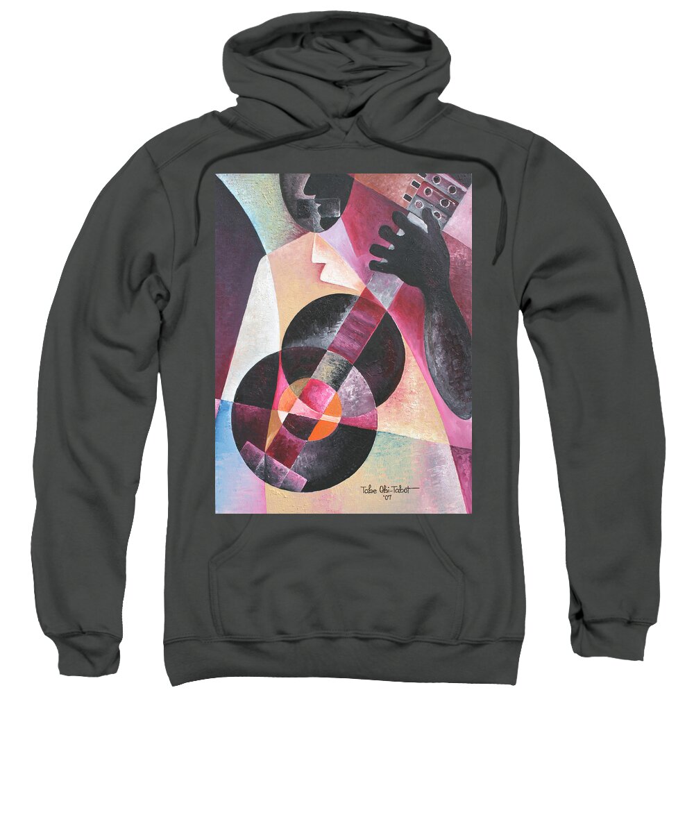 The Musician Sweatshirt featuring the painting The Musician by Obi-Tabot Tabe