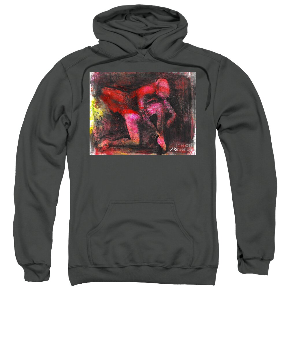 Dancer Sweatshirt featuring the mixed media The Red Dancer by Mafalda Cento
