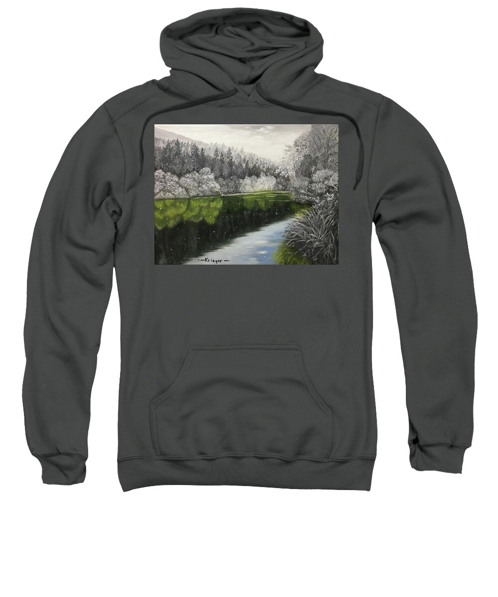 Grayscale Sweatshirt featuring the painting Grayscale The River by Stephen Krieger