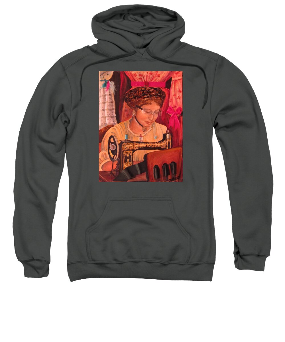 Mixed-media Sweatshirt featuring the painting The Seamstress by Carol Allen Anfinsen