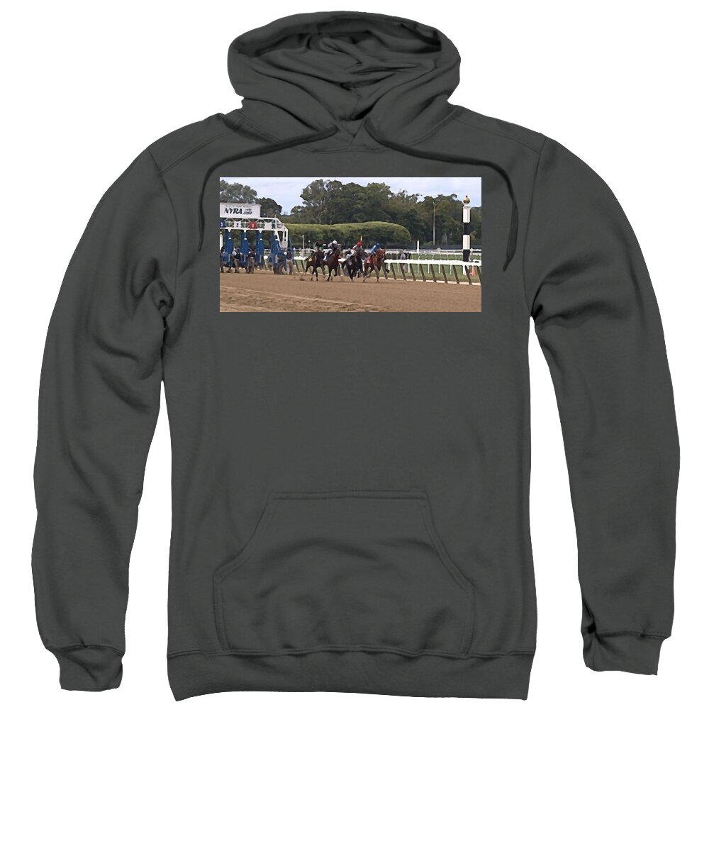 Horse Sweatshirt featuring the digital art The Start Painting by Newwwman
