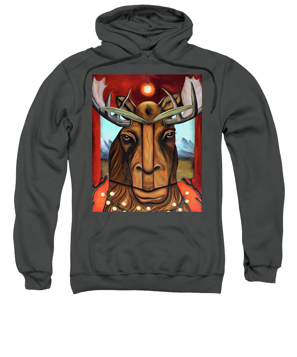 Moose Sweatshirt featuring the painting The Story of Moose by Leah Saulnier The Painting Maniac