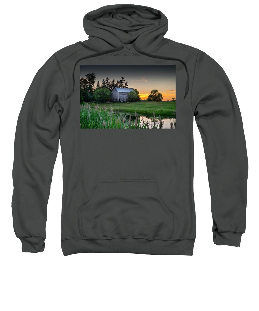Barn Sweatshirt featuring the photograph The Sunset Behind the Barn by Brent Buchner