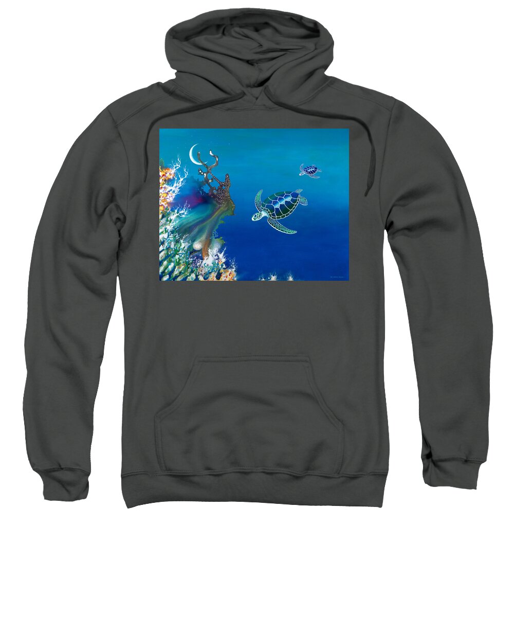 Beach House Sweatshirt featuring the painting The Twin Turtles of Oceania by Lee Pantas