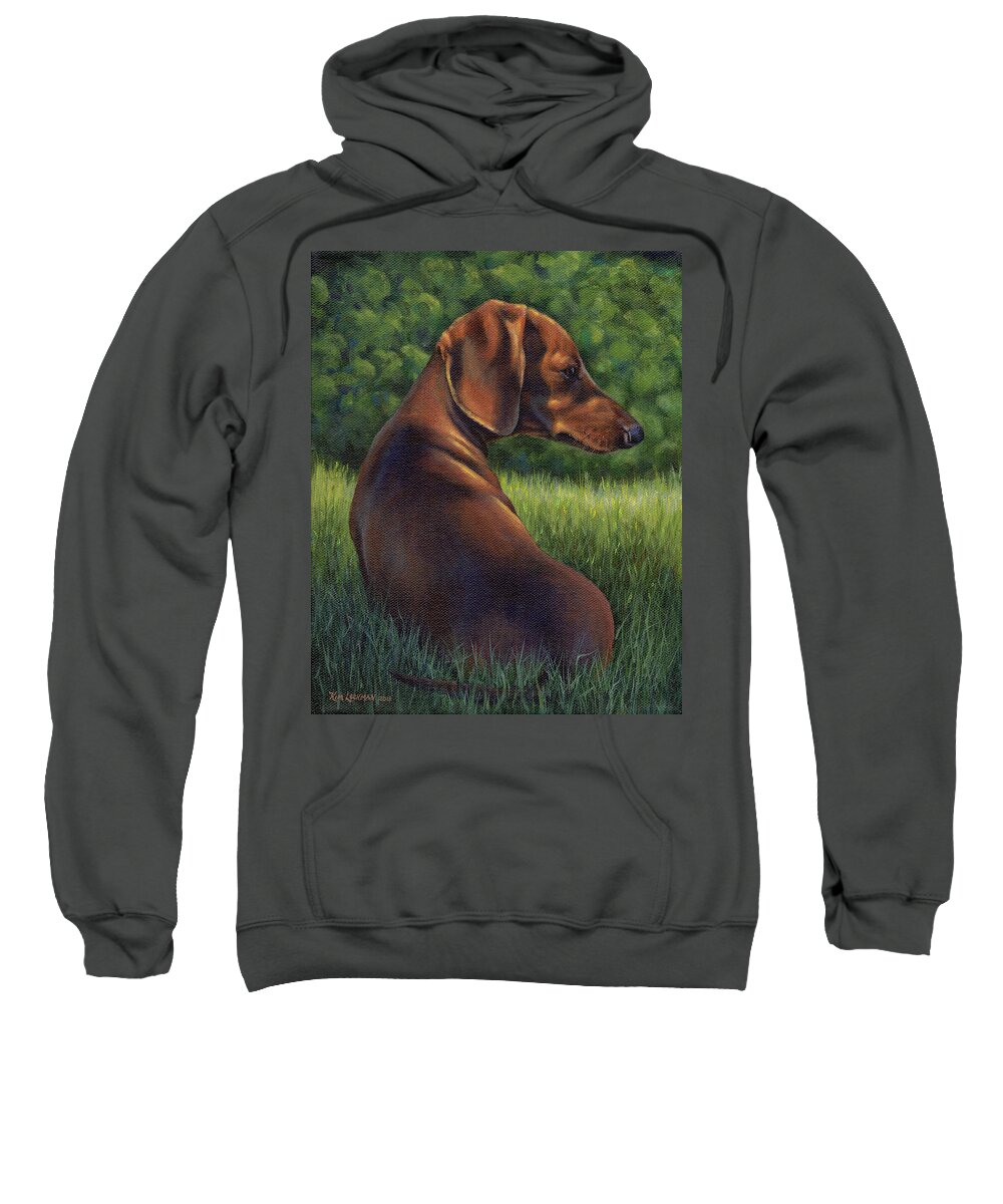 Dachshund Sweatshirt featuring the painting The Wise Wiener Dog by Kim Lockman