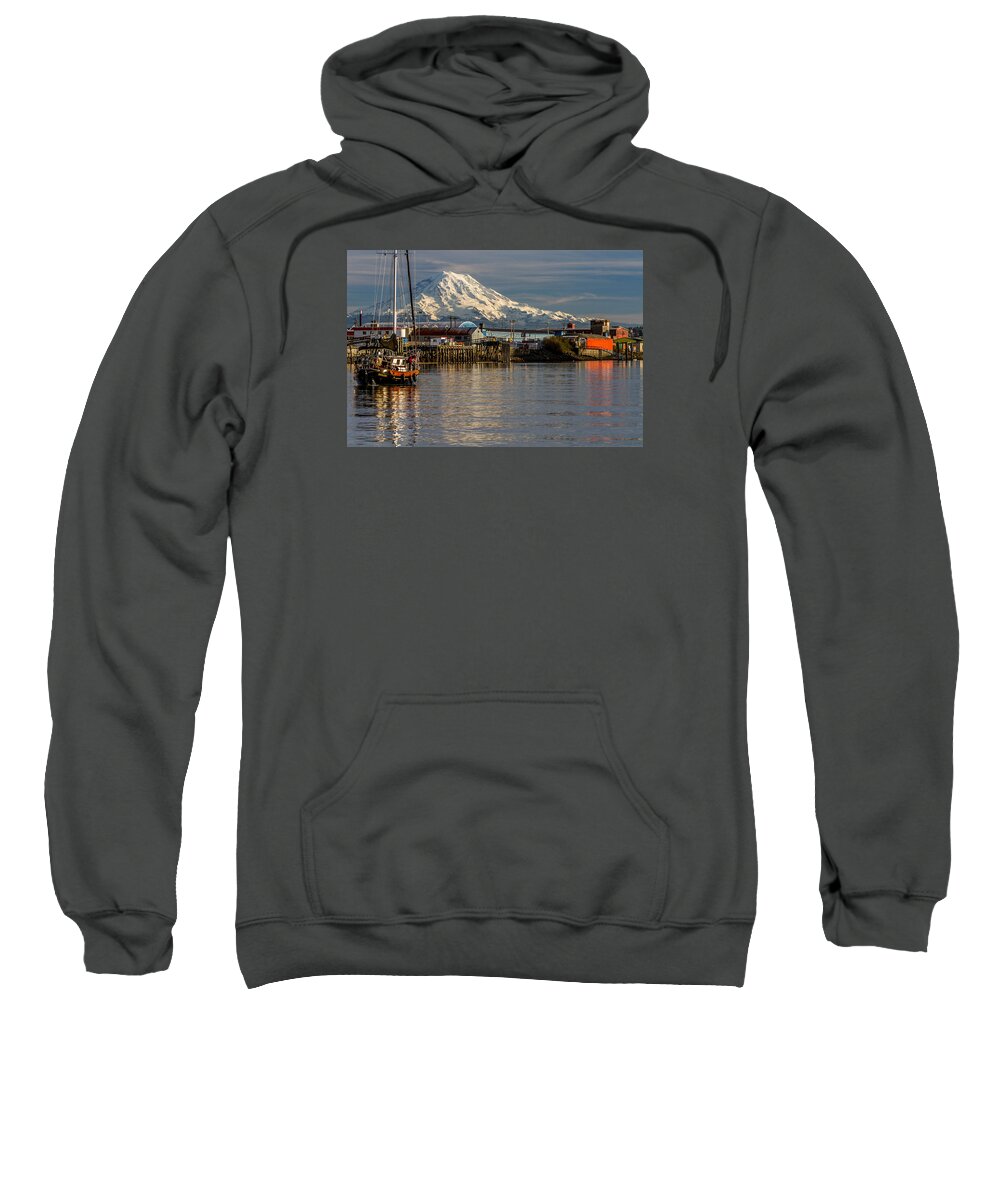 Rob Green Sweatshirt featuring the photograph Thea Foss Waterway and Rainier 1 by Rob Green
