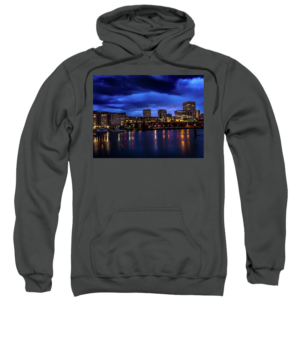Thea Sweatshirt featuring the photograph Thea Foss Waterway Storm Brewing by Rob Green