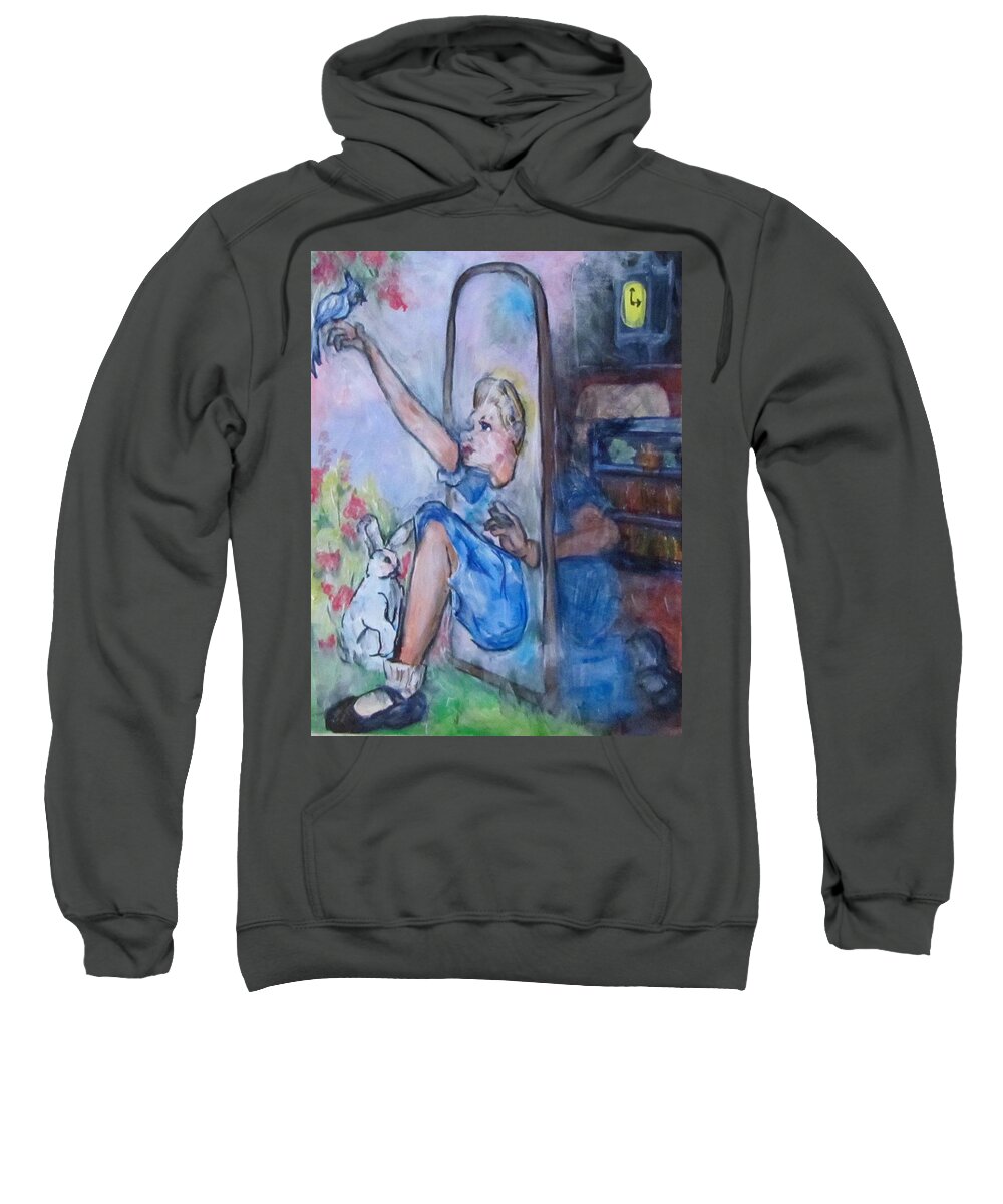 Alice In Wonderland Sweatshirt featuring the painting Through the Looking Glass by Barbara O'Toole