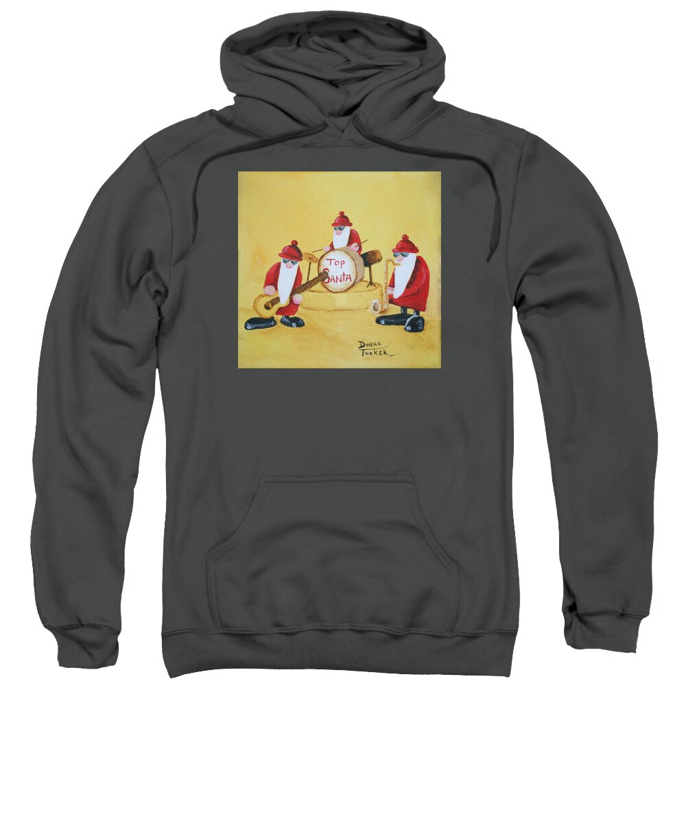 Christmas Sweatshirt featuring the painting Top Santa Band by Donna Tucker