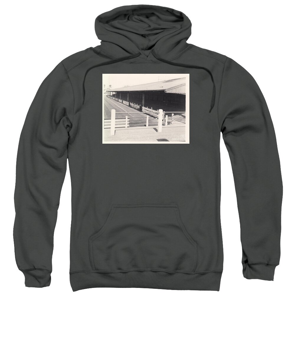  Sweatshirt featuring the photograph Tranmere Rovers - Prenton Park - Borough Road Stand 1 - BW - 1967 by Legendary Football Grounds