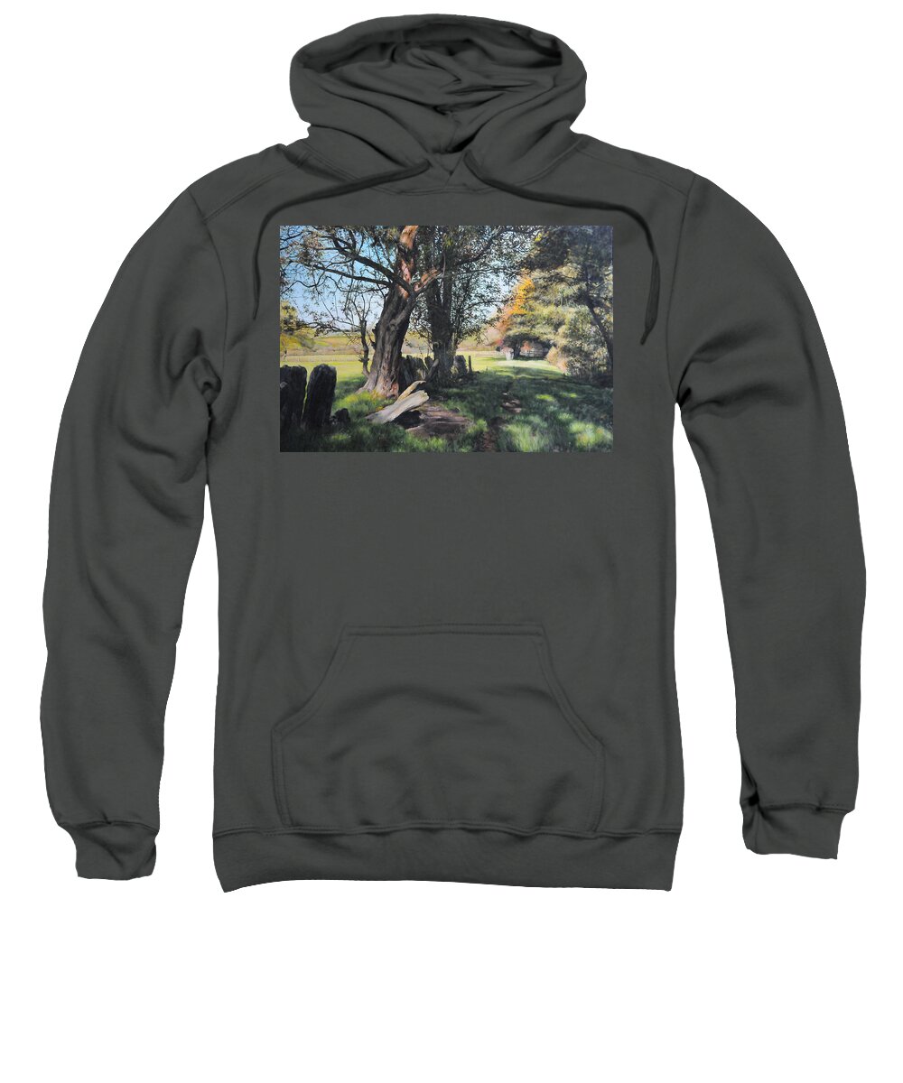 Landscape Sweatshirt featuring the painting Trees near Rhug. by Harry Robertson