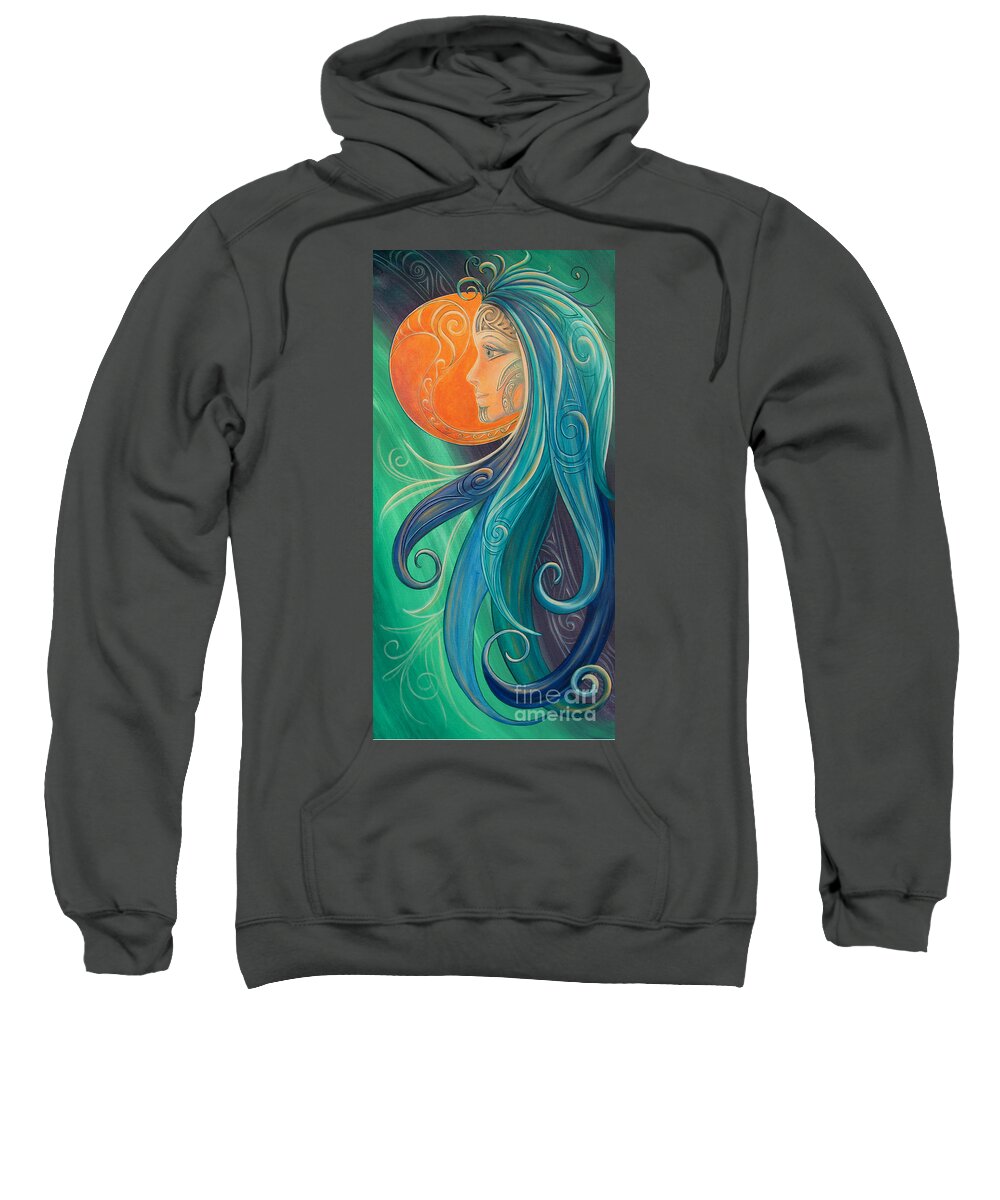 Moon Sweatshirt featuring the painting Tribal Moon Goddess 1 by Reina Cottier