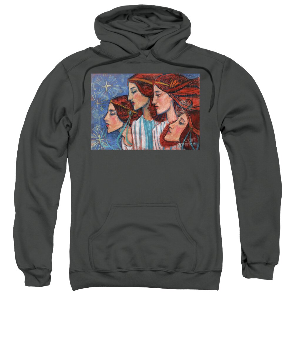 Art Nouveau Sweatshirt featuring the pastel Tribute to Art Nouveau, pastel painting, fine art, redhaired girls by Julia Khoroshikh