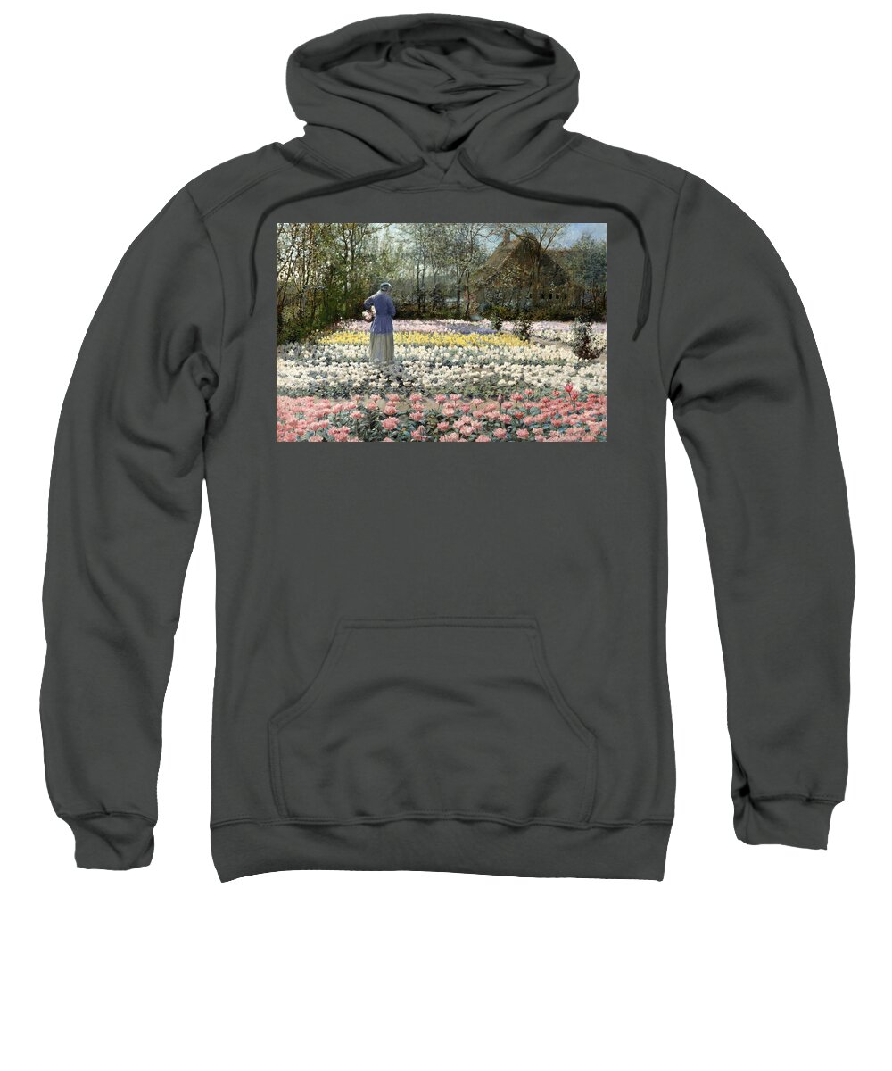 George Hitchcock Sweatshirt featuring the painting Tulip Culture by George Hitchcock