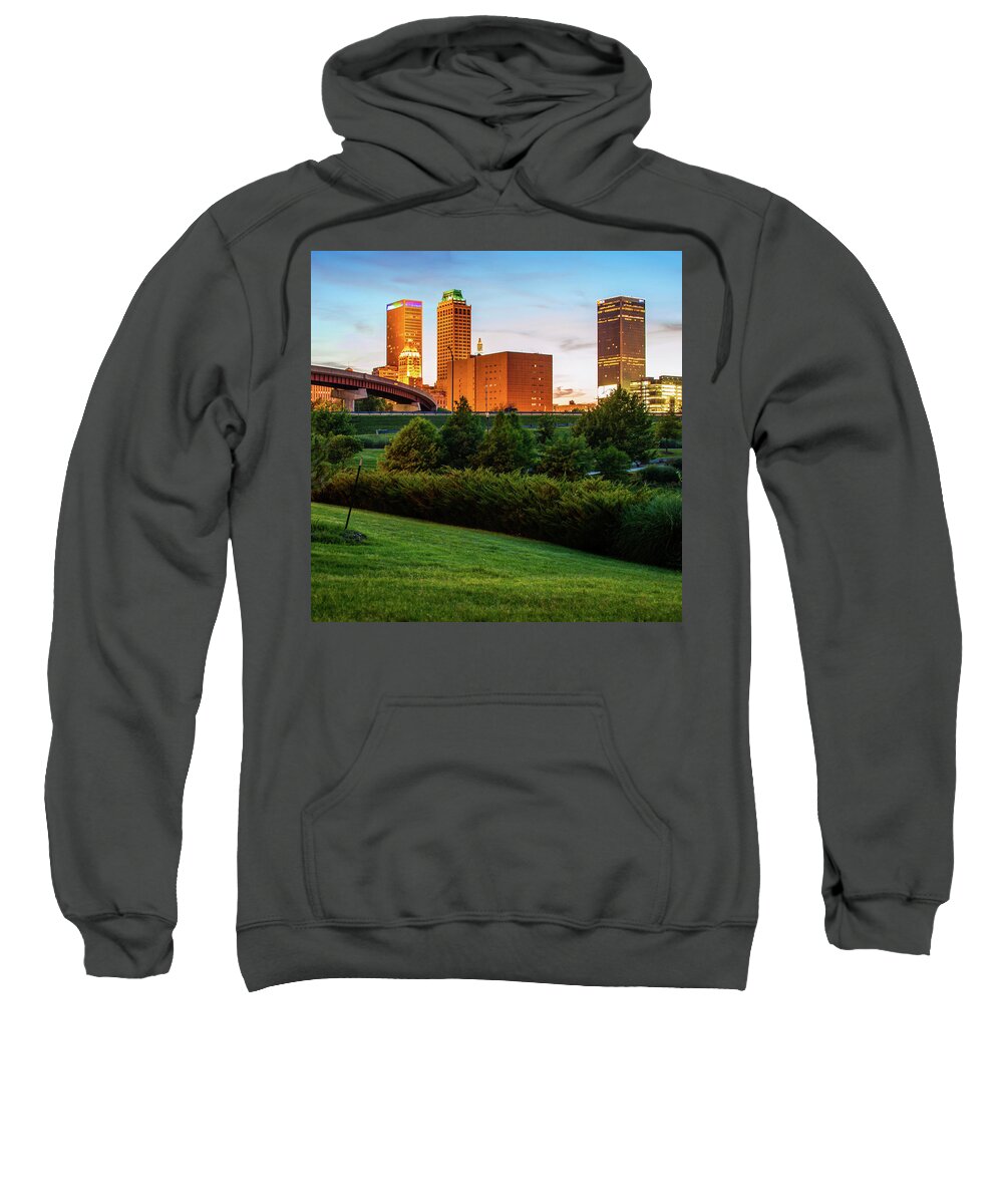 Tulsa Sweatshirt featuring the photograph Tulsa Oklahoma City Skyline at Sunset by Gregory Ballos