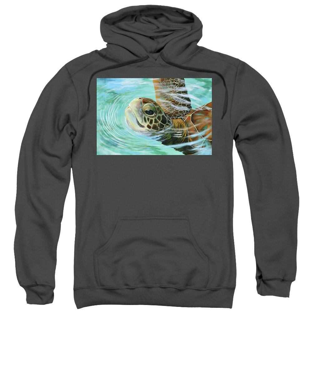 Turtle Sweatshirt featuring the painting Turtle Up by Donna Tucker
