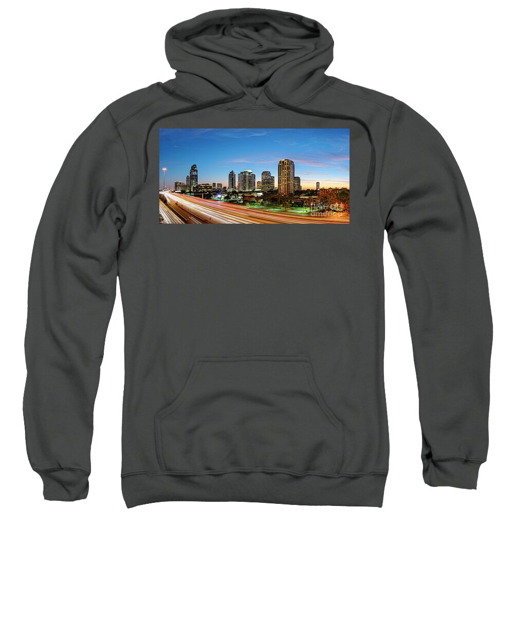 City Sweatshirt featuring the photograph Twilight Panorama of Uptown Houston Business District and Galleria Area Skyline Harris County Texas by Silvio Ligutti
