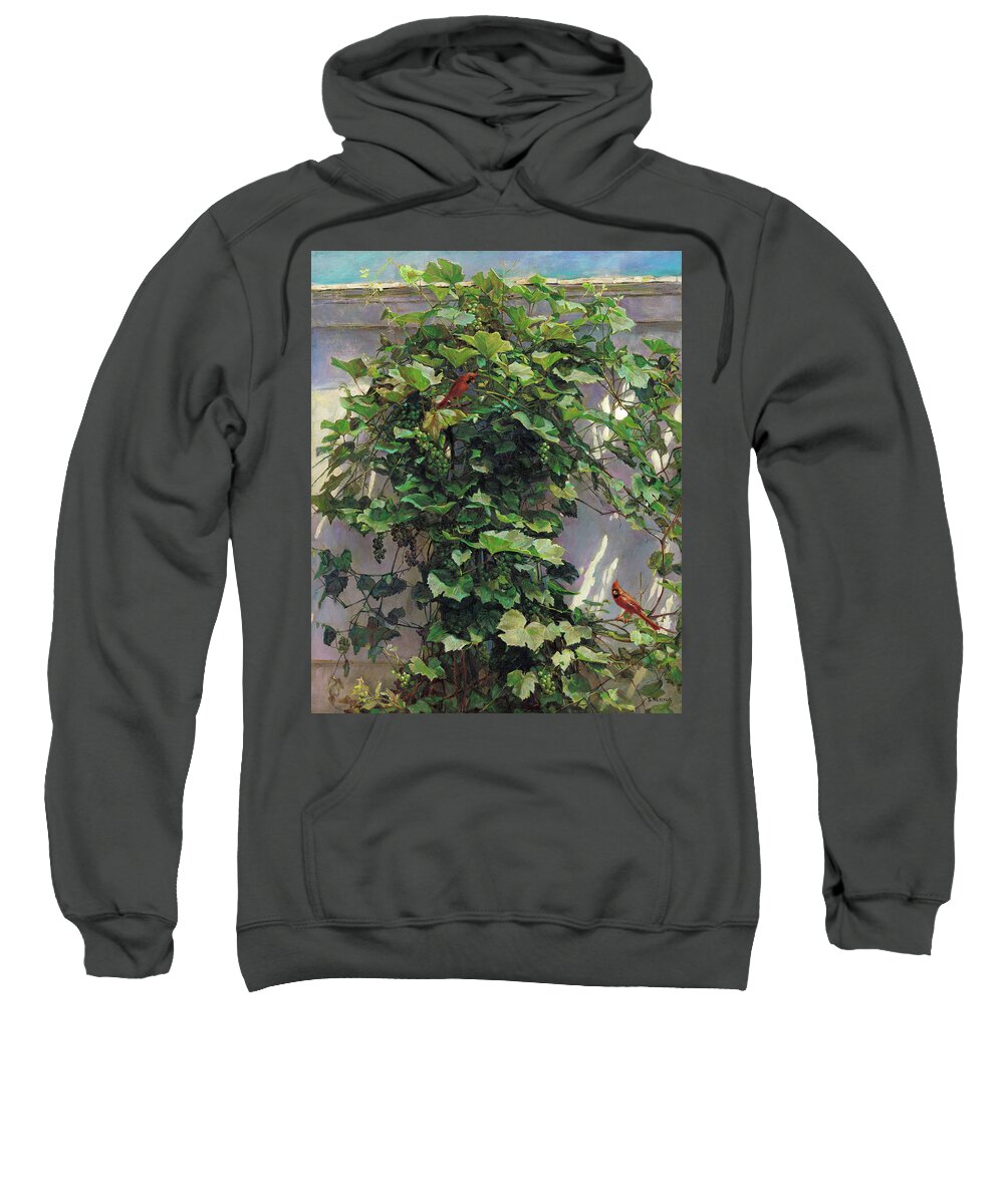 American Sweatshirt featuring the painting Two Cardinals On The Vine Tree by Svitozar Nenyuk