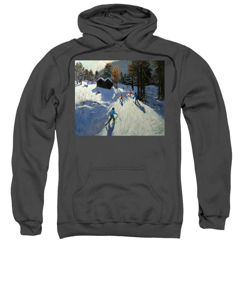 Sledging Sweatshirt featuring the painting Two mountain huts by Andrew Macara