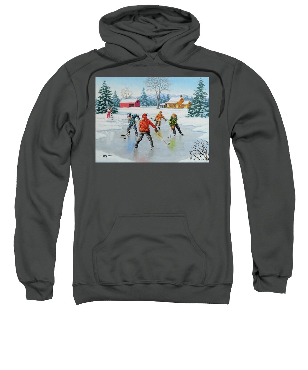 Hockey Sweatshirt featuring the painting Two On One by Richard De Wolfe