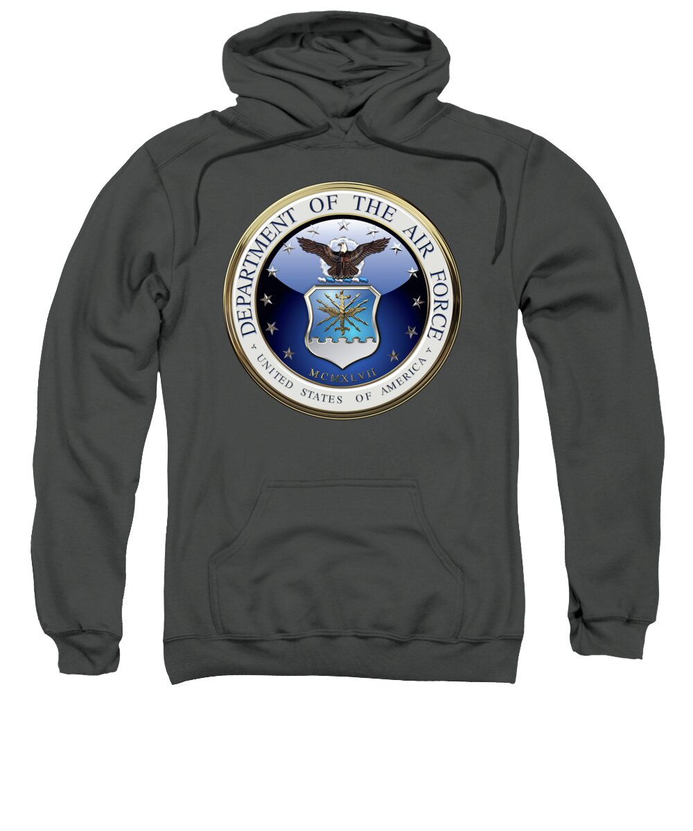 'military Insignia 3d' By Serge Averbukh Sweatshirt featuring the digital art U. S. Air Force - U S A F Emblem over Red Velvet by Serge Averbukh