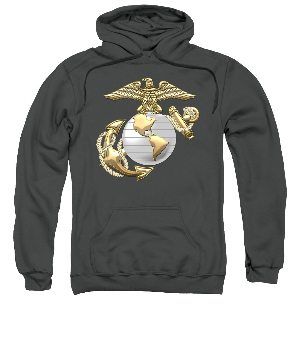 'military Insignia & Heraldry 3d' Collection By Serge Averbukh Sweatshirt featuring the digital art U. S. Marine Corps Eagle Globe and Anchor - E G A on Red Leather by Serge Averbukh