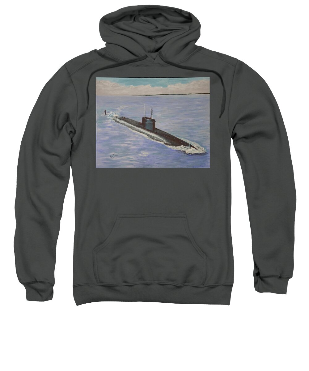 Navy Sweatshirt featuring the painting USS Nathan Hale by Mike Jenkins