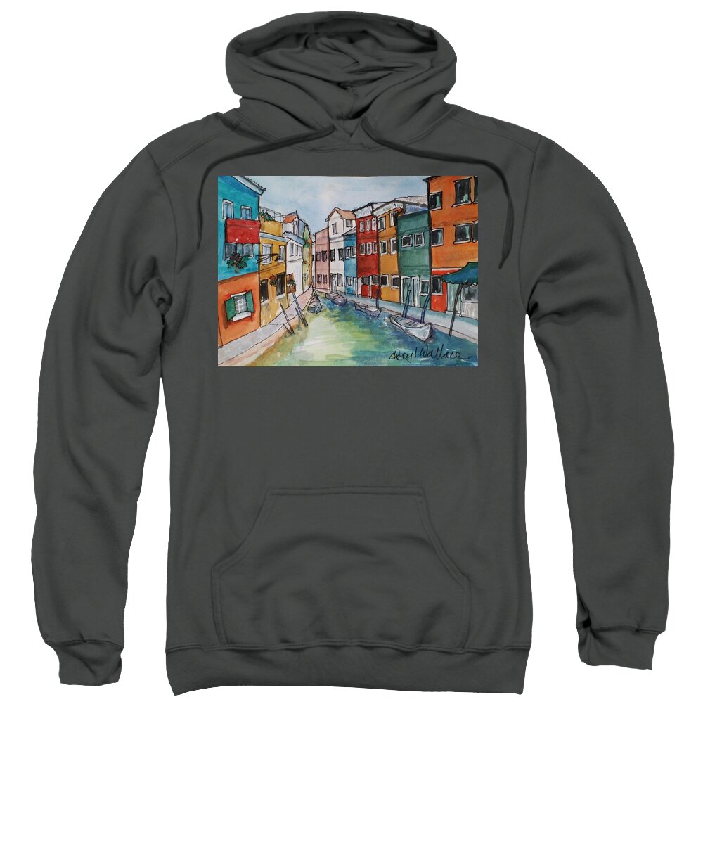 Italy Sweatshirt featuring the painting Venetian Waterfront by Cheryl Wallace