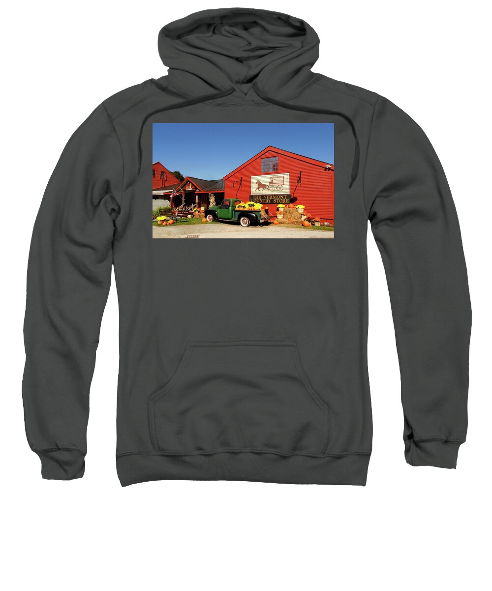 Vermont Sweatshirt featuring the photograph Vermont Country Store by Linda Stern