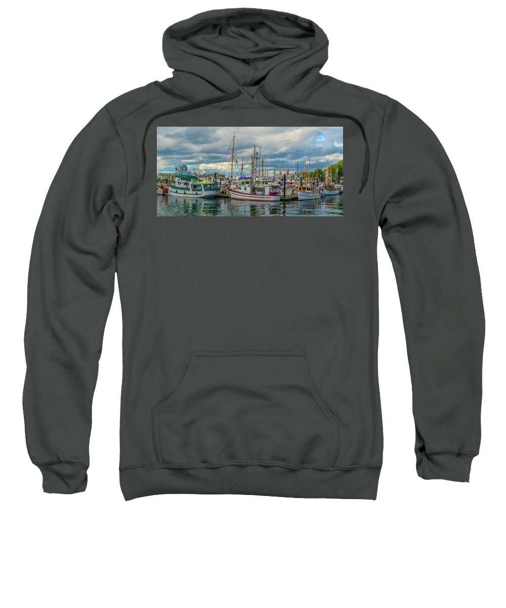 Boats Sweatshirt featuring the photograph Victoria Harbor boats by Jason Brooks