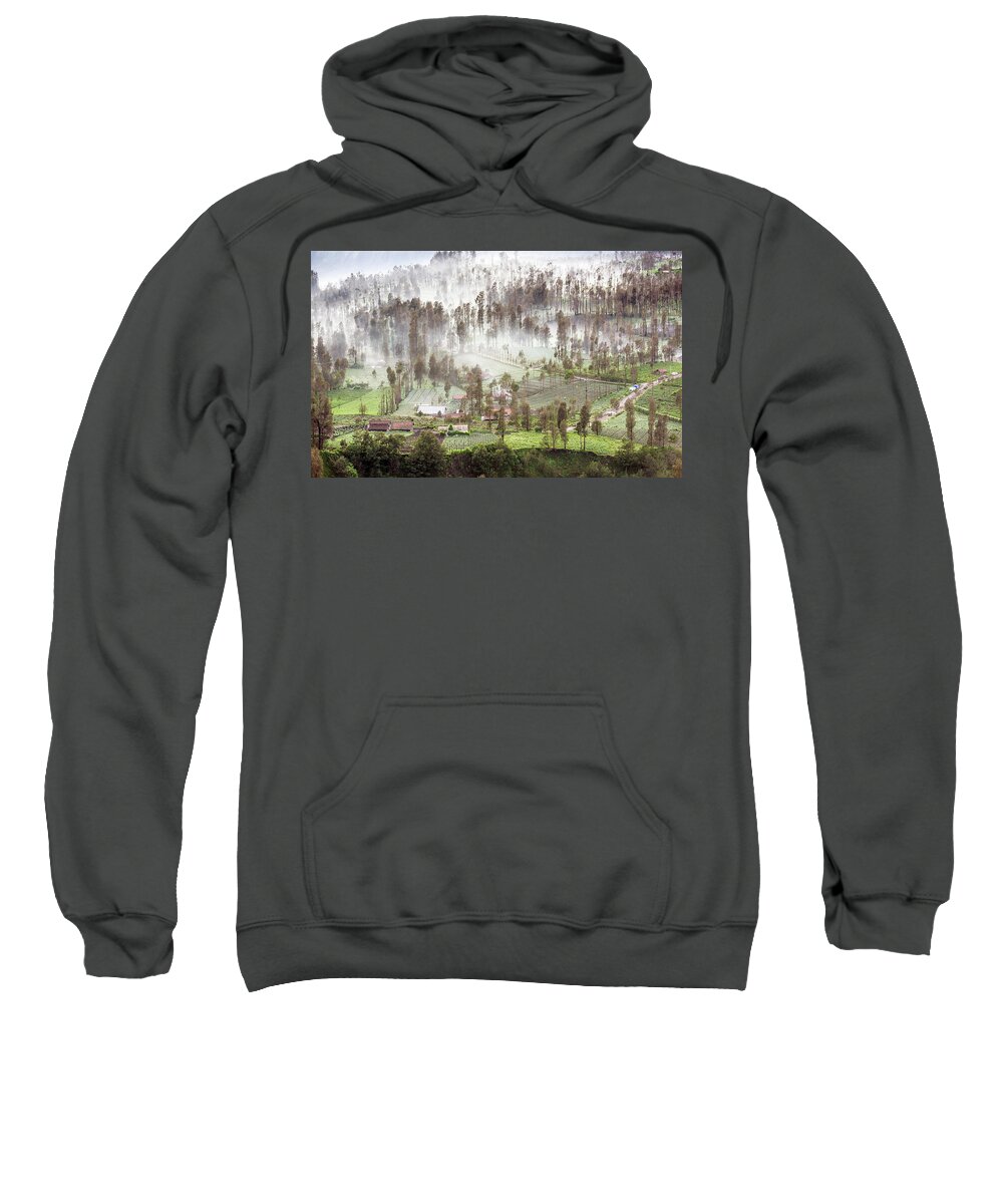 Landscape Sweatshirt featuring the photograph Village covered with mist by Pradeep Raja Prints