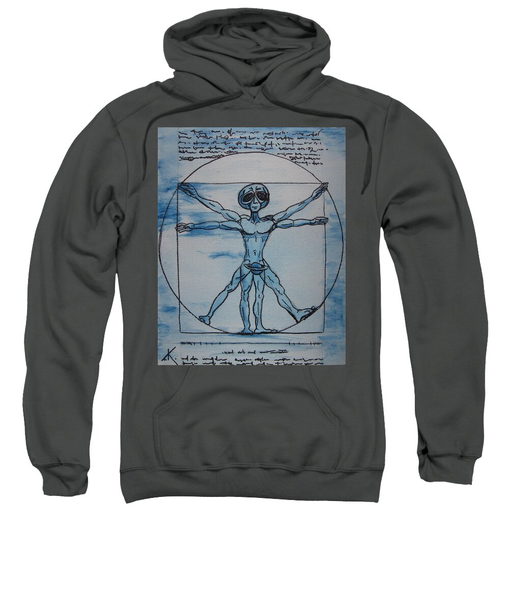 Vitruvian Man Sweatshirt featuring the painting Vitruvian Alien by Similar Alien