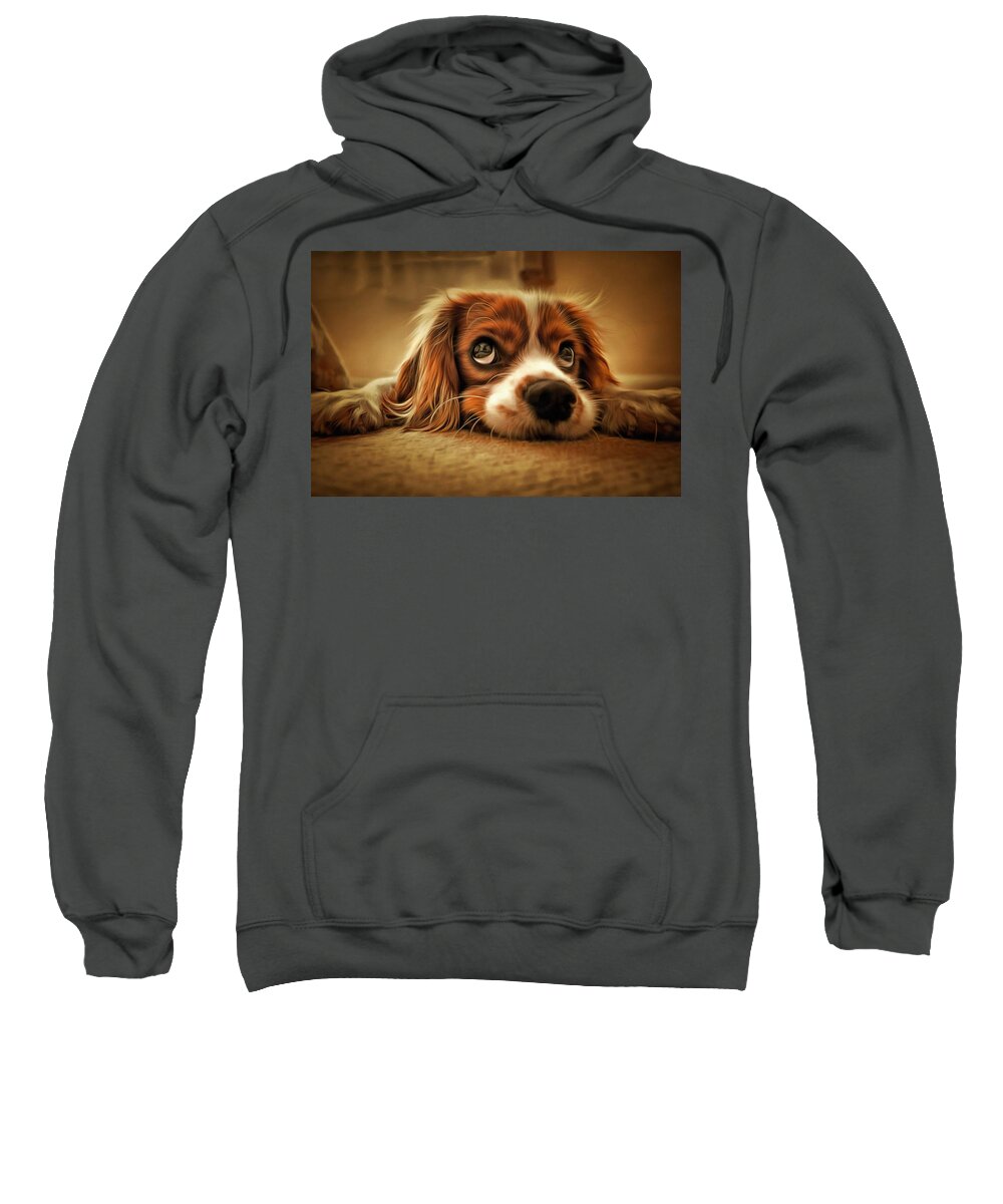 Oil Painting Sweatshirt featuring the painting Waiting Pup by Harry Warrick
