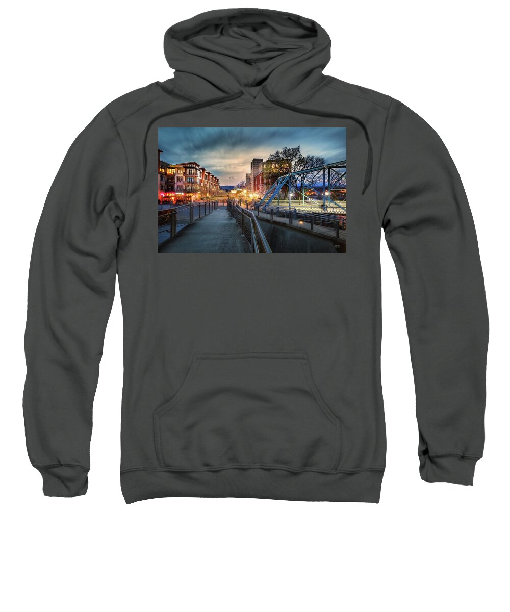 Walnut Street Walking Bridge Sweatshirt featuring the photograph Walnut Street Circle Sunset by Steven Llorca