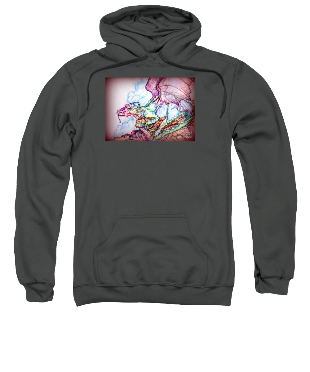 Dragon Sweatshirt featuring the drawing Watching by Georgia Doyle