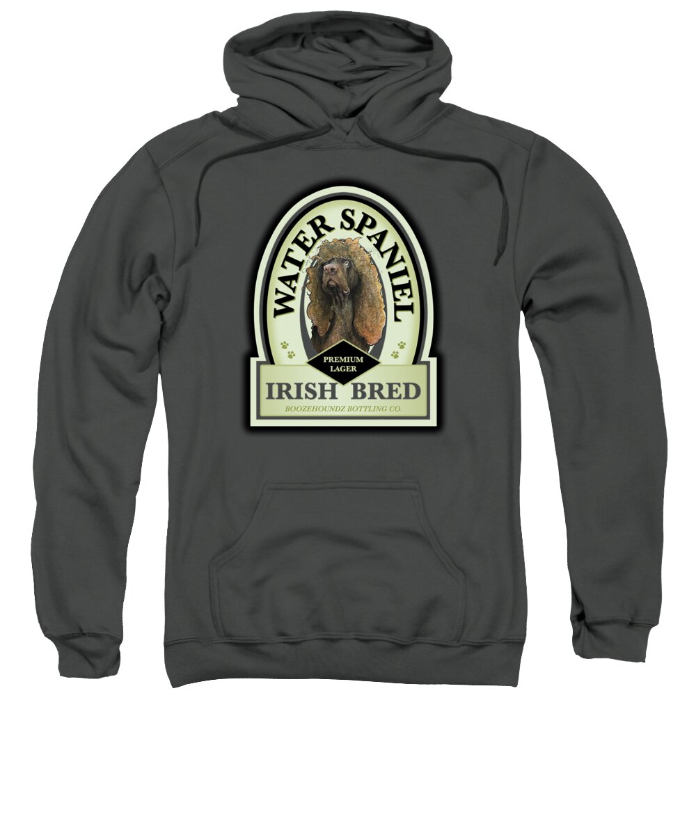 Beer Sweatshirt featuring the drawing Water Spaniel Irish Bred Premium Lager by Canine Caricatures By John LaFree