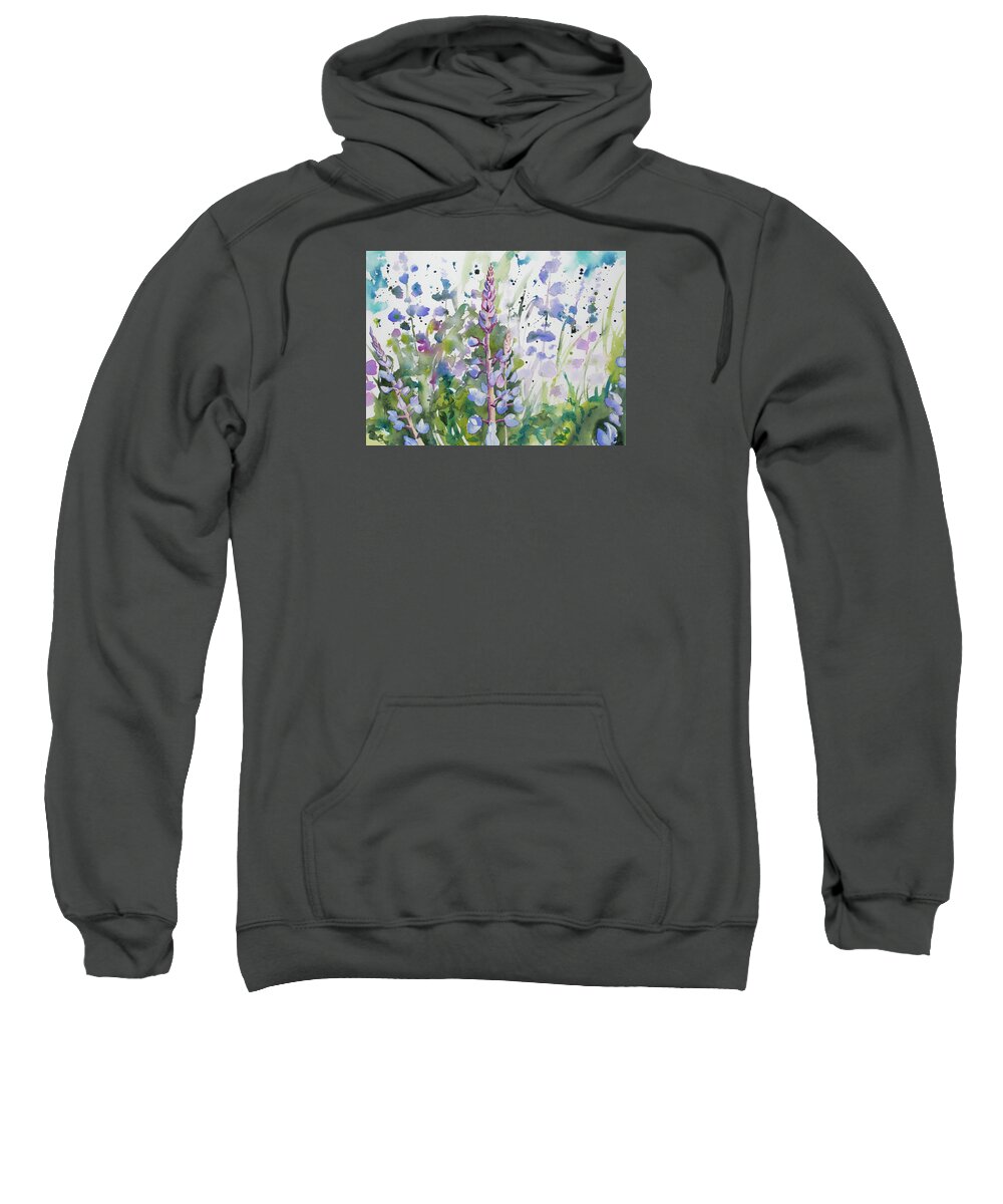 Lupine Sweatshirt featuring the painting Watercolor - Lupine Wildflowers by Cascade Colors
