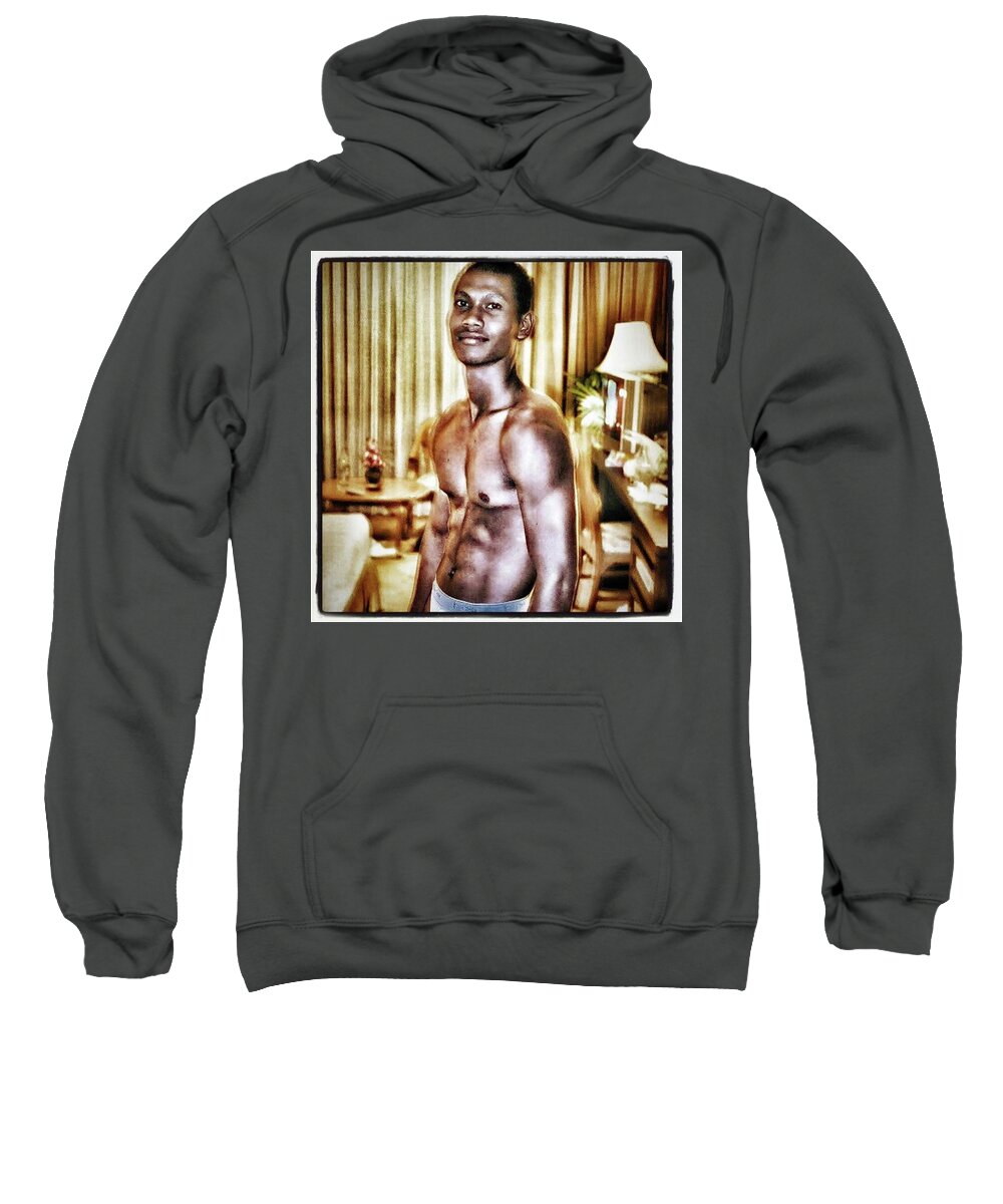 Sepia Sweatshirt featuring the photograph Weerawat. We For Short. A Kickboxer And by Mr Photojimsf