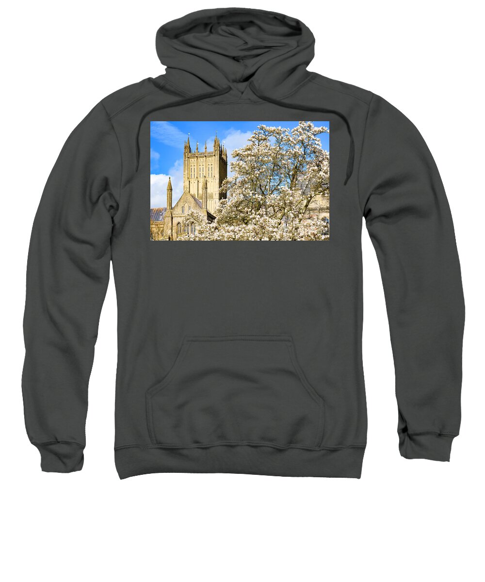 Bishop's Palace Sweatshirt featuring the photograph Wells Cathedral and spring blossom by Colin Rayner